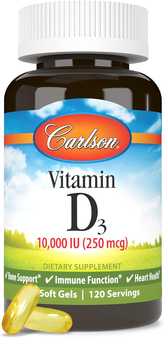 Carlson Vitamin D3 10000 IU (250 mcg), Bone Health, 120 Softgels | Muscle Health; Cholecalciferol; Vitamin D Supplements; Vitamin D3 Soft Gels