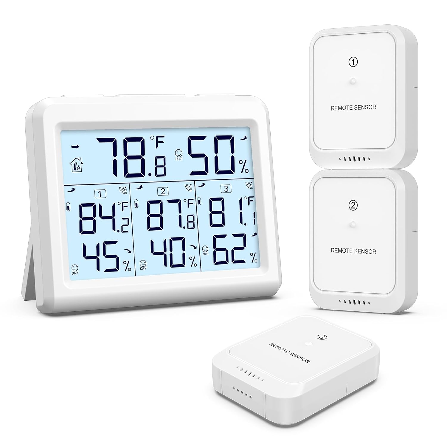 AMIR Indoor Outdoor Thermometer, 3 Channels Digital Hygrometer Thermometer with 3 Sensor, Temperature Humidity Monitor with LCD Display