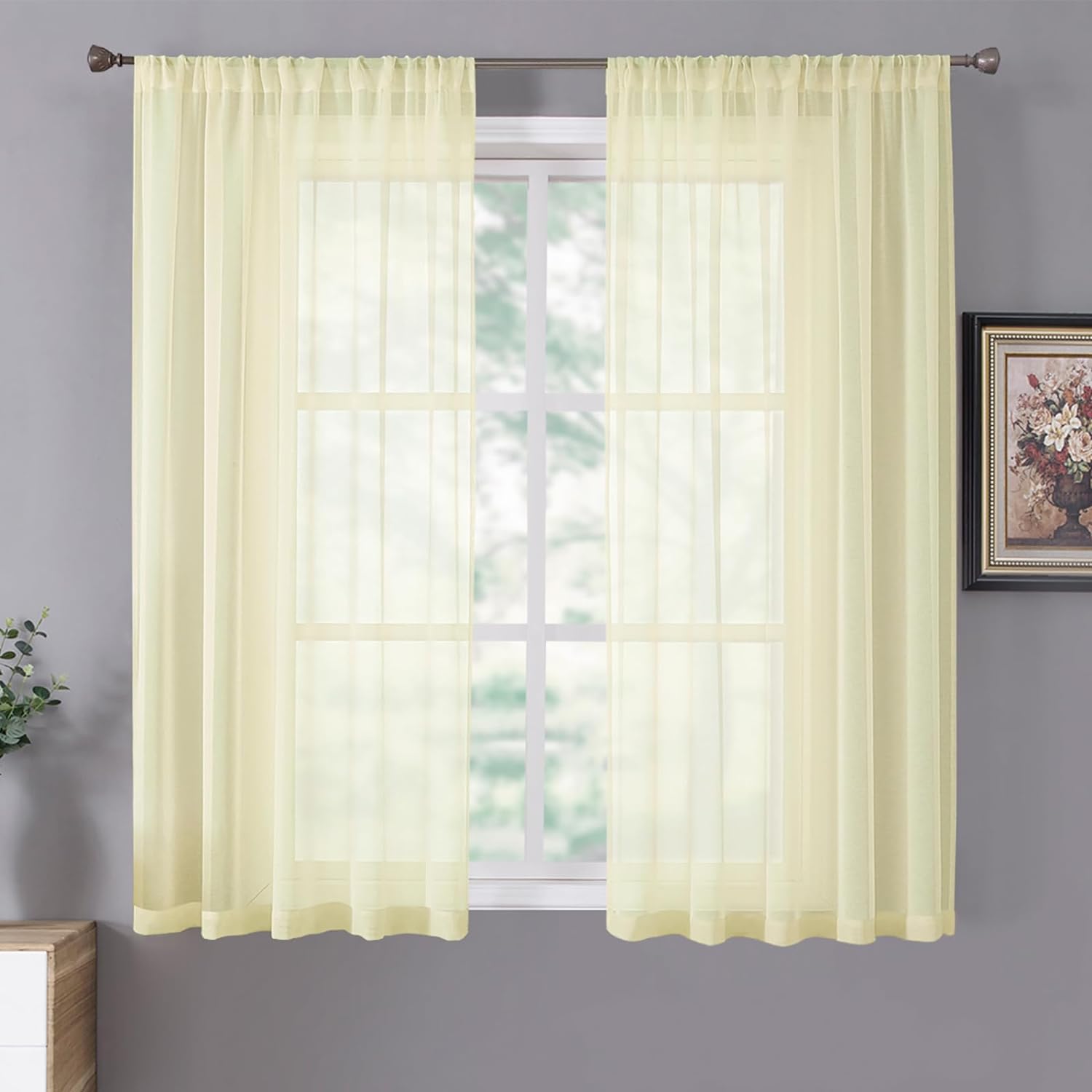 Tollpiz Sheer Curtain Linen Textured Living Room Curtains Sheer Light Filtering Rod Pocket Voile Curtain for Bedroom, 54 x 72 inches Long, White