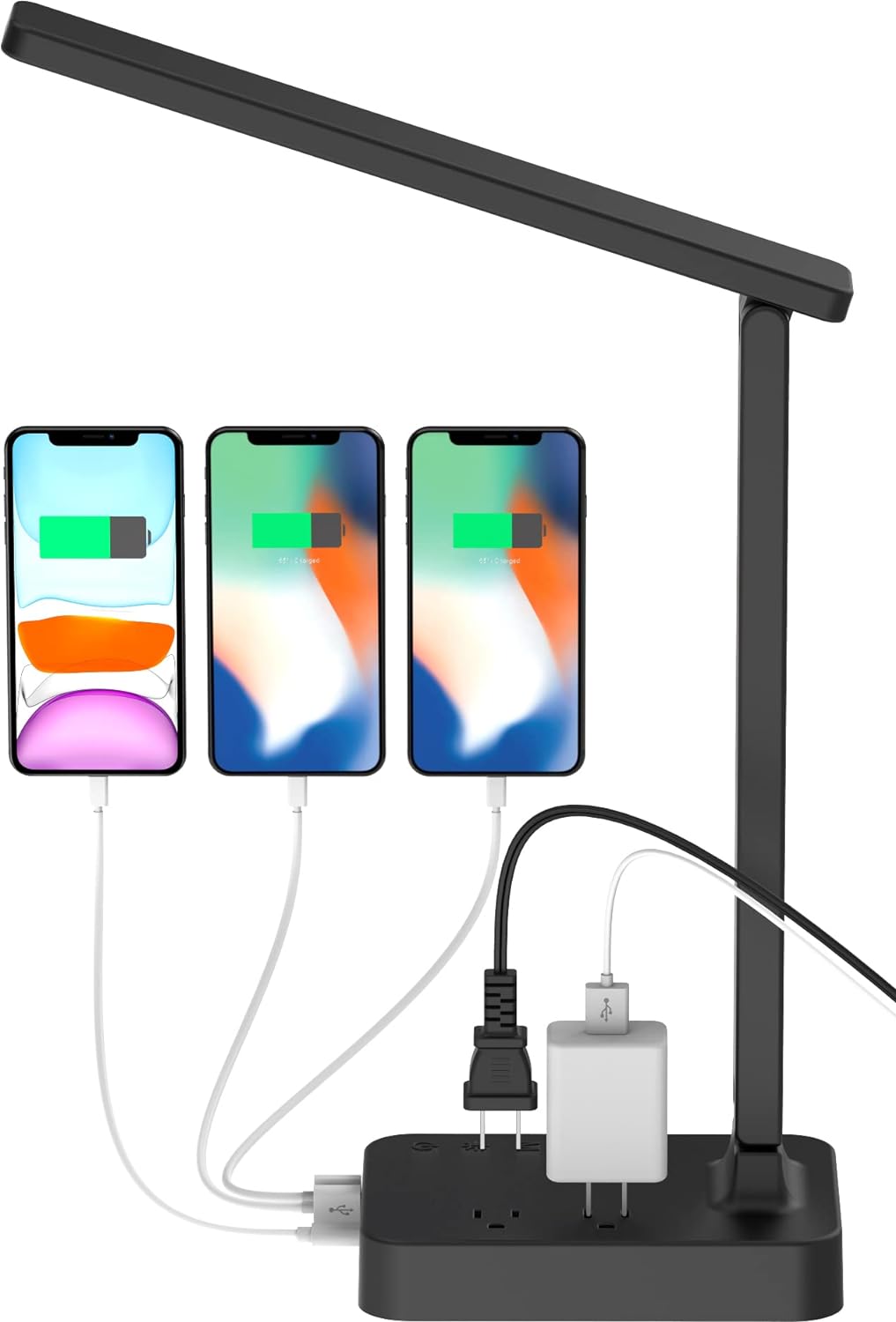 Drevet LED Desk Lamp for College Dorm Room, Desk Light with 1 USB Charging Port 2 AC Power Outlet, 3 Lighting Modes, 3 Level Brightness Touch Lamp