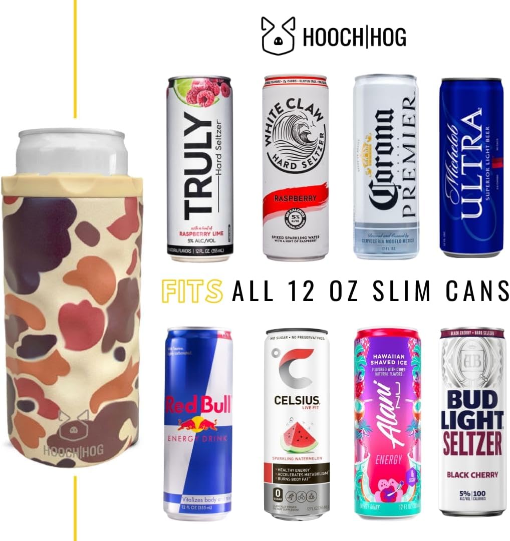 Hooch|Hog Slim Can Cooler Stainless Steel for 12 oz. Skinny Cans | 3x Insulated Beer Can Holder for Michelob Ultra, White Claw
