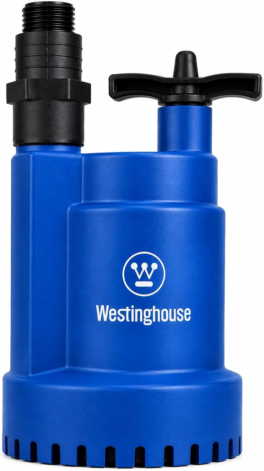 Westinghouse Sump Pump 1/4 HP 25 GPM Submersible Water Pump Thermoplastic Portable Utility Pump High Flow Water Removal for Swimming Pool Garden