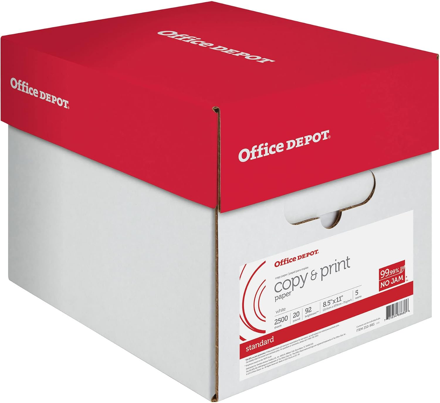 Office Depot Copy Print Paper, 8 1/2in. x 11in., 20 Lb, 500 Sheets Per Ream, Case Of 5 Reams, 851201CS