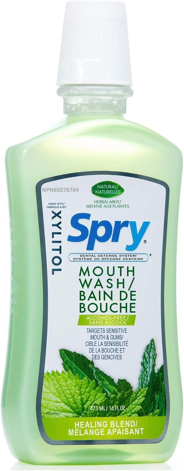 Spry Natural Xylitol Oral Rinse Mouthwash, Spearmint - 16 fl oz (Pack of 1) | Natural, Fluoride Free, Enamel Support, Low Alcohol, Gentle for Sensitive Mouth and Gum, Non-GMO, No Burn