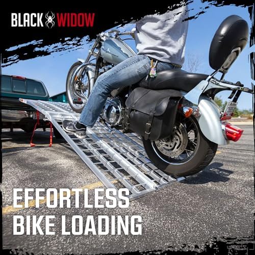 Black Widow Aluminum Folding Motorcycle Ramp for Pickup Trucks, Arched Design, 10’, Silver – Heavy-Duty Portable Automotive Loading Ramps for Truck and Trailer | Heavy-Duty Portable Automotive Ramp for Loading Motorcycles and Dirt Bikes into Truck Beds a…