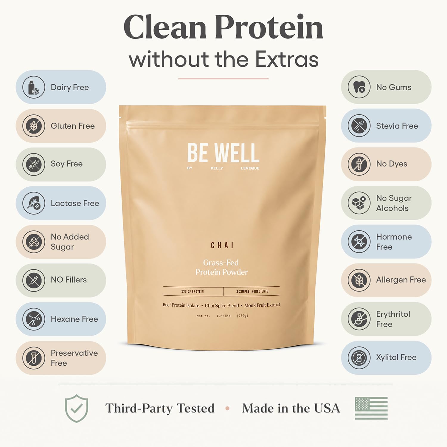 Be Well by Kelly Grass Finished Beef Protein Powder Vanilla Flavor