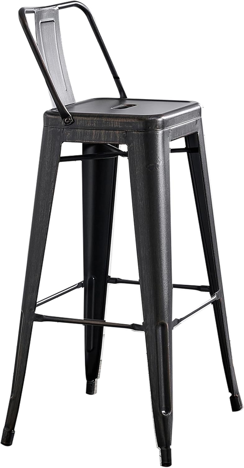 AC Pacific 30” Metal Barstool Set of 2 – Country Rustic Style with Low Back, Lightweight & Sturdy Build, Easy Assembly – Matte Black