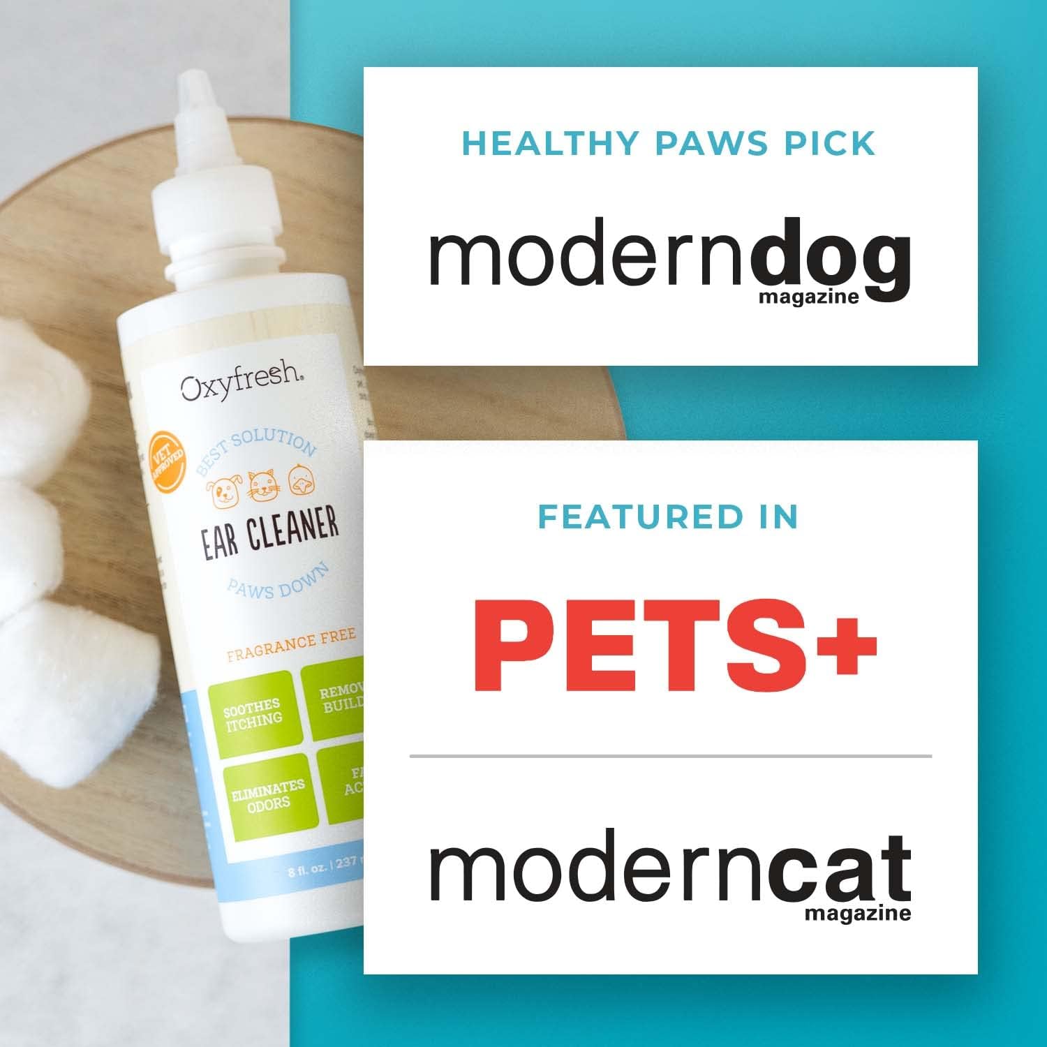 Oxyfresh Advanced Ear Cleanser for Dogs & Cats – Fast Acting Pet Ear Wash | Gentle Ear Cleanser for Dogs Works Great for Routine Dog Ear Wash and