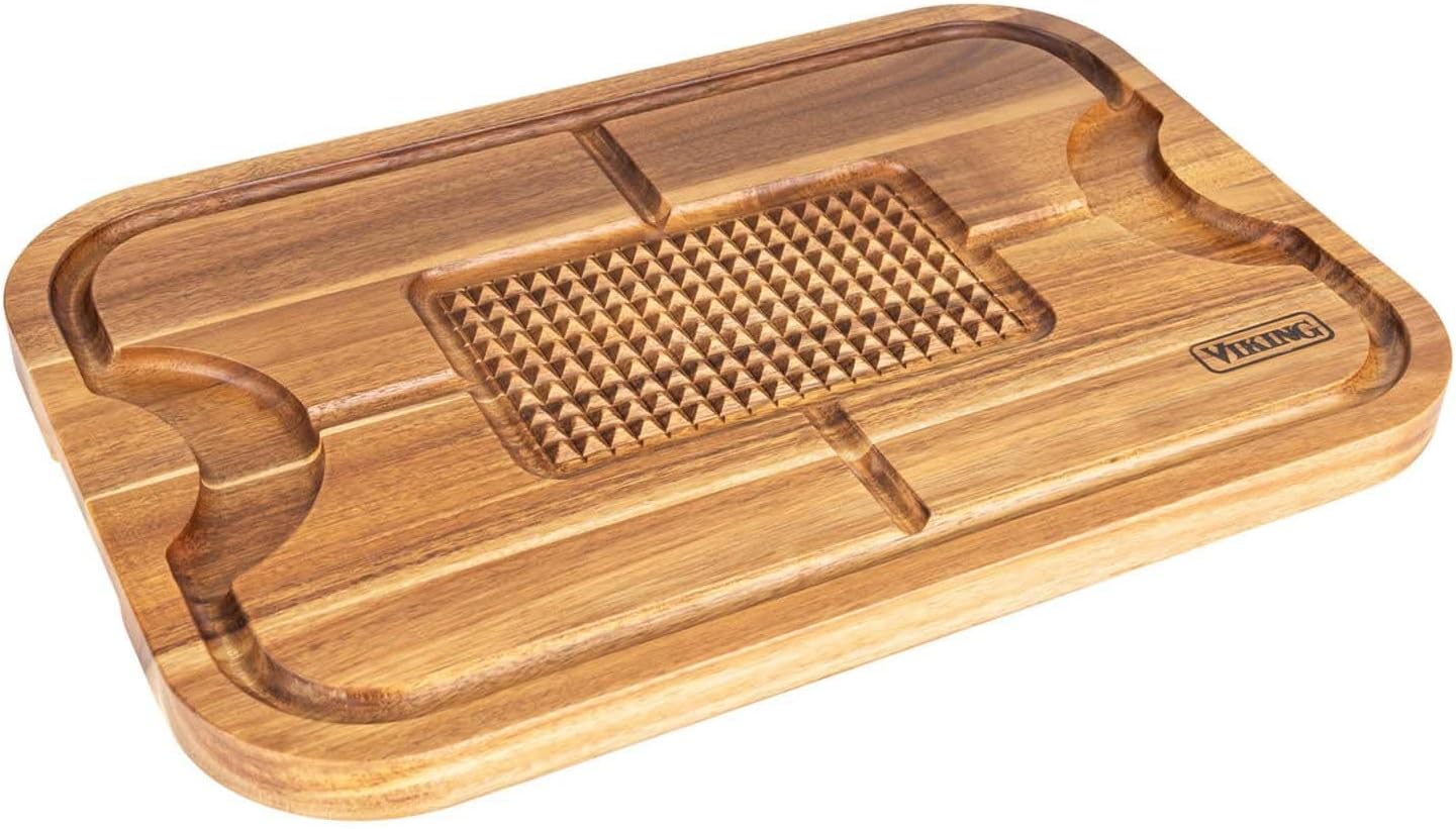 Viking Cutting Board, Acacia Wood Kitchen Butcher Block Carving Board with Juice Groove and Metal Handles, 23 x 14 x 1 Inch