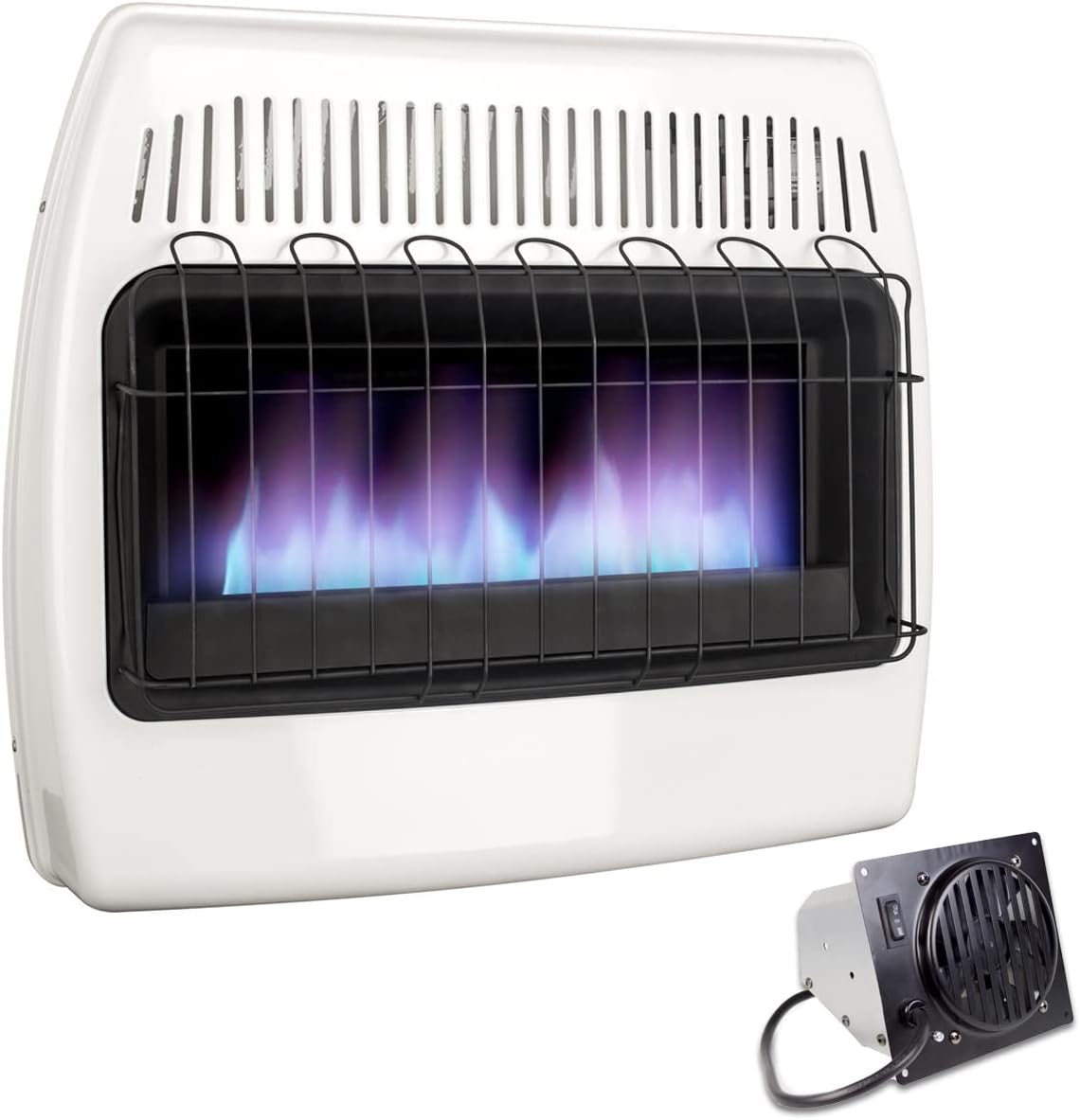 UTY 30,000 BTU Natural Gas / Propane Wall Heater for Indoor Use - Dual Fuel, with Fan Blower, white, 28 x 11 x 24