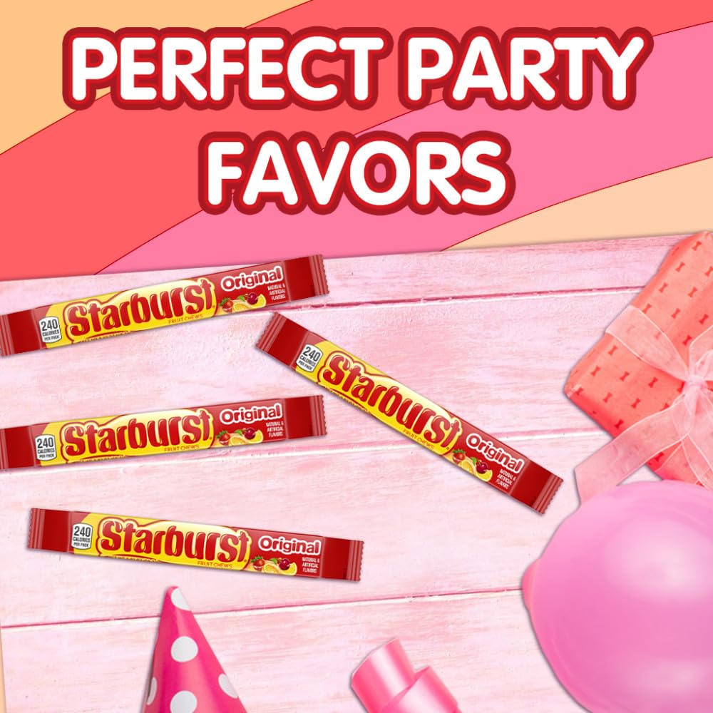 STARBURST Original Full Size Fruit Chews Chewy Candy Bulk 36 Packs, 2.07 oz | Soft fruit chews in full size packs, great for birthdays, desserts, road trips and pantry snacking, lunch box, bulk candy