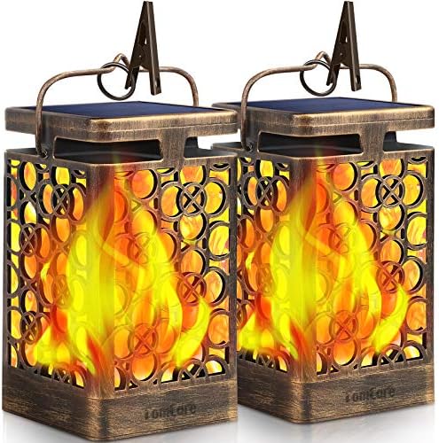 TomCare Solar Lanterns Outdoor, Flickering Flame Hanging Lights, 2 Pack