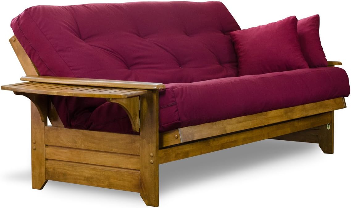 Brentwood Tray Arm Futon Sofabed Set - Queen Frame, 8" Microfiber Fudge Mattress, Heritage Finish