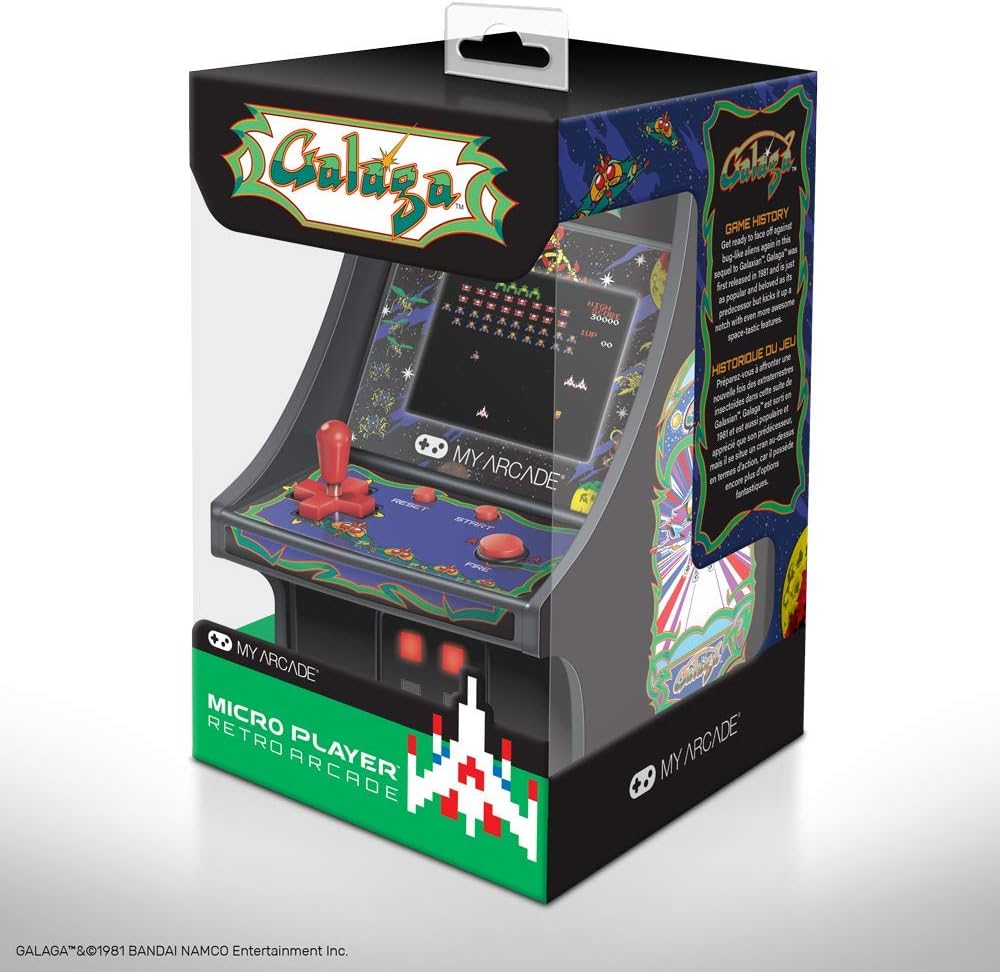 My Arcade Micro Player Mini Arcade Machine: Galaga Video Game, Fully Playable, 6.75 Inch Collectible, Color Display, Speaker, Volume Buttons, Headphone Jack - Electronic Games
