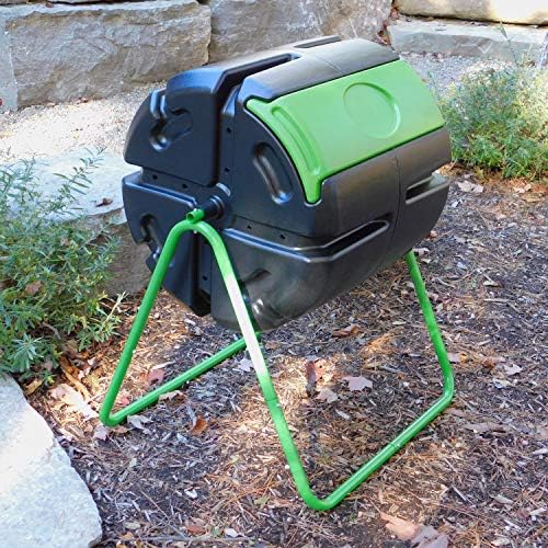FCMP Outdoor HOTFROG Roto Single Chamber Batch Tumbling Composter - Outdoor Rotating Garden Compost Bin (HF-RM4000) Black & Green (37-Gallon)