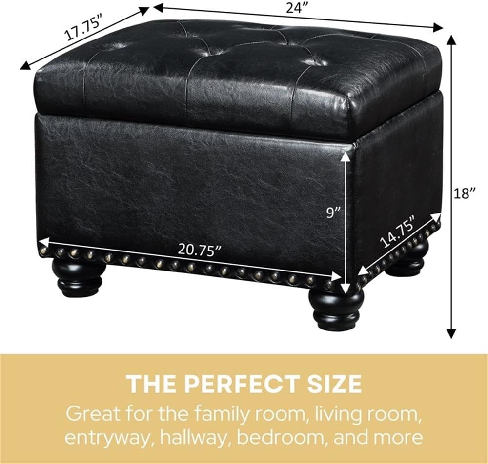 Convenience Concepts Designs4Comfort 5th Avenue Storage Ottoman 24" - Contemporary Foot Stool and Seat with Hinged Lid for Living Room, Dining Room, Office, Den, Espresso Faux Leather