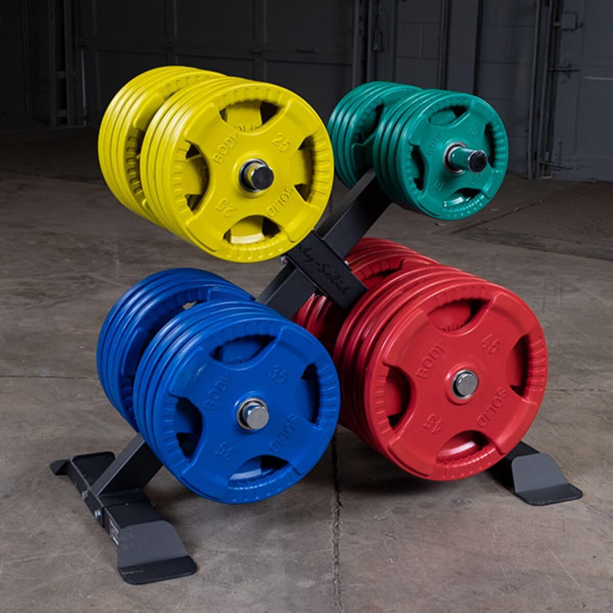 Body-Solid Quad Grip Design Rubber Plate - Olympic Weight Plates with Rubber Coating for Weight Lifting and Strength Training