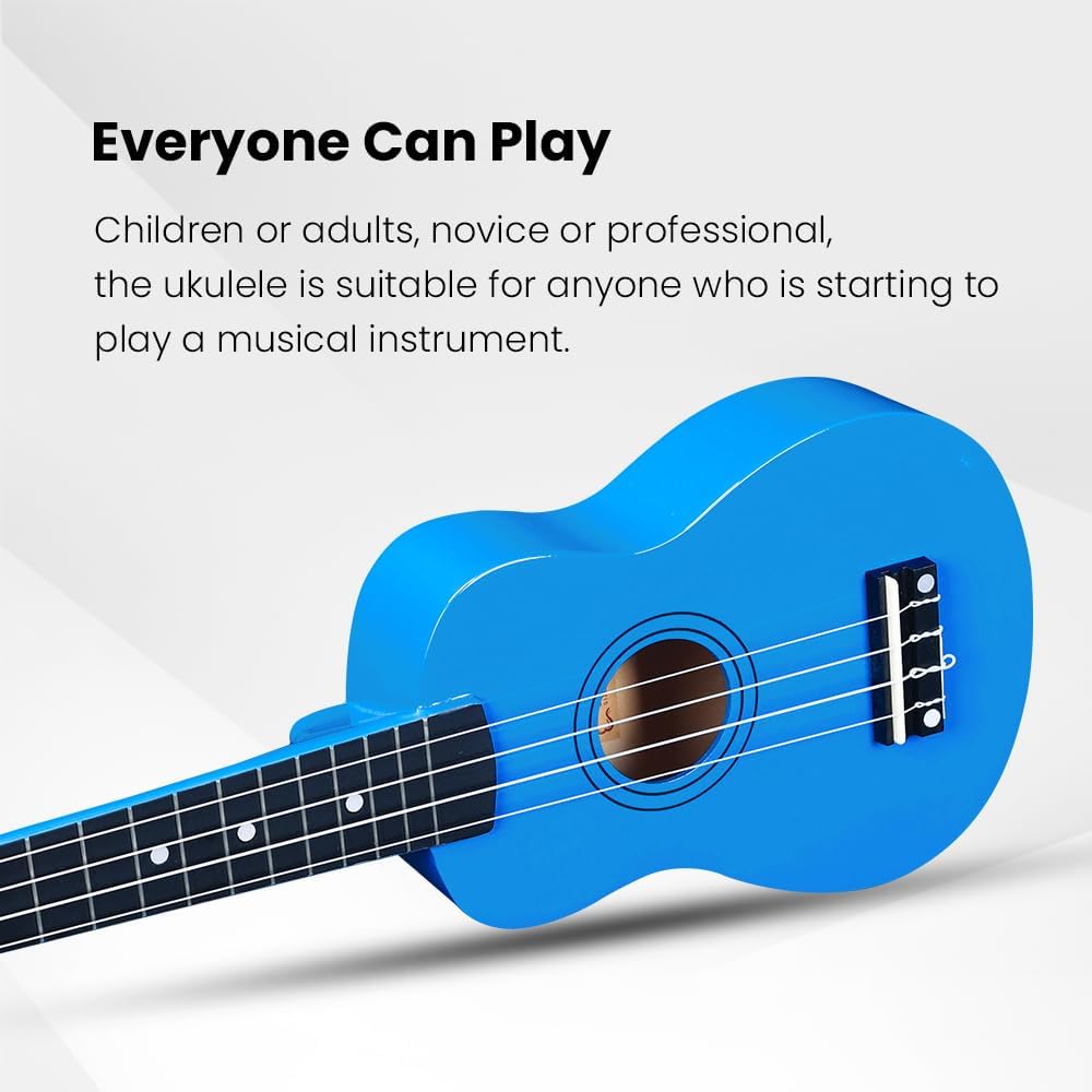 Winzz Soprano Ukulele Starter Kit For Beginners with Bag, Clip-On Tuner, Extra Strings, Strap, Plectrum, Fret Stickers, Chords Card, Polishing Cloth, Black