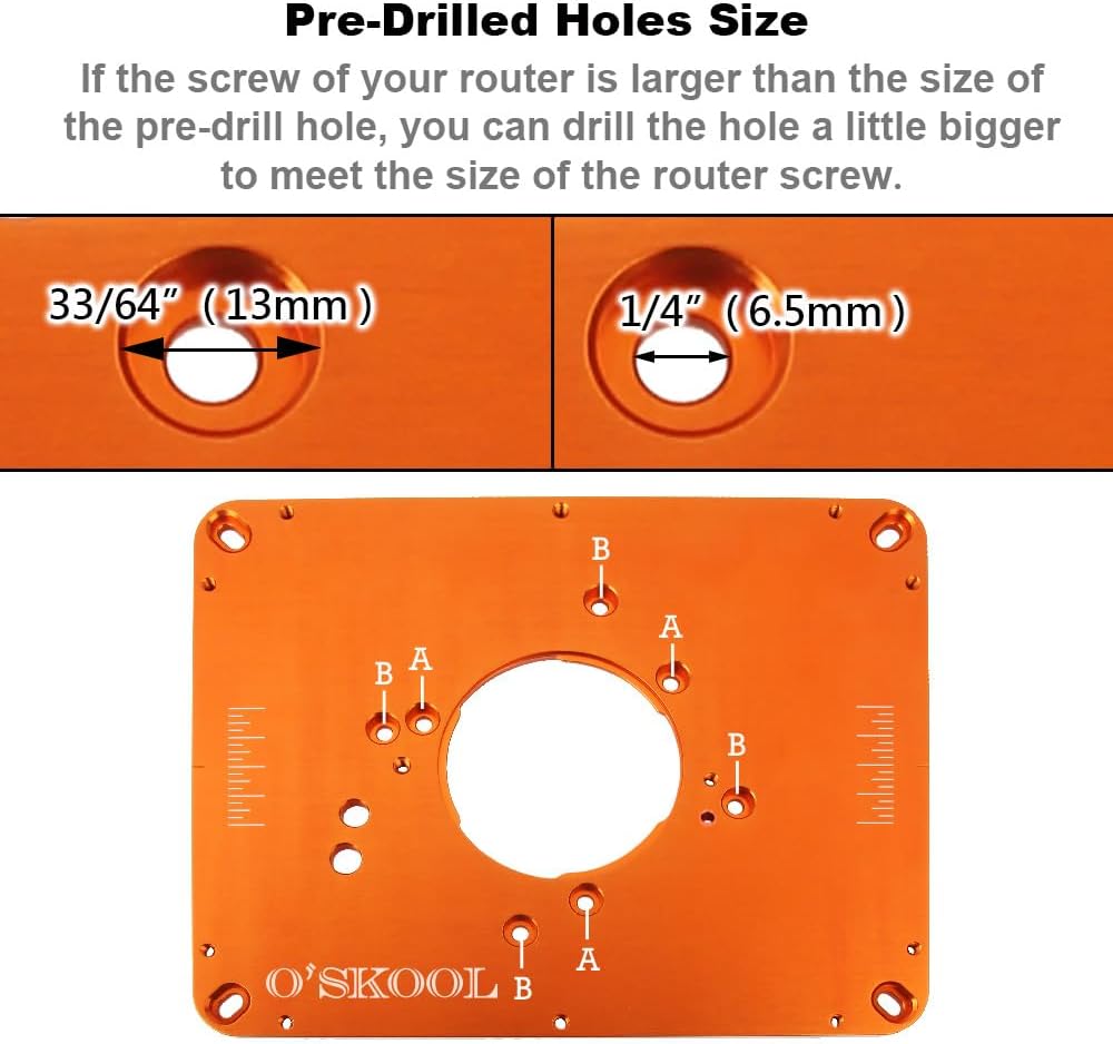 O'SKOOL Precision Aluminum Router Table Insert Plate | Router Templates With Pre-Drilled Adapt to Multiple Routers of Different Model, RTS02A