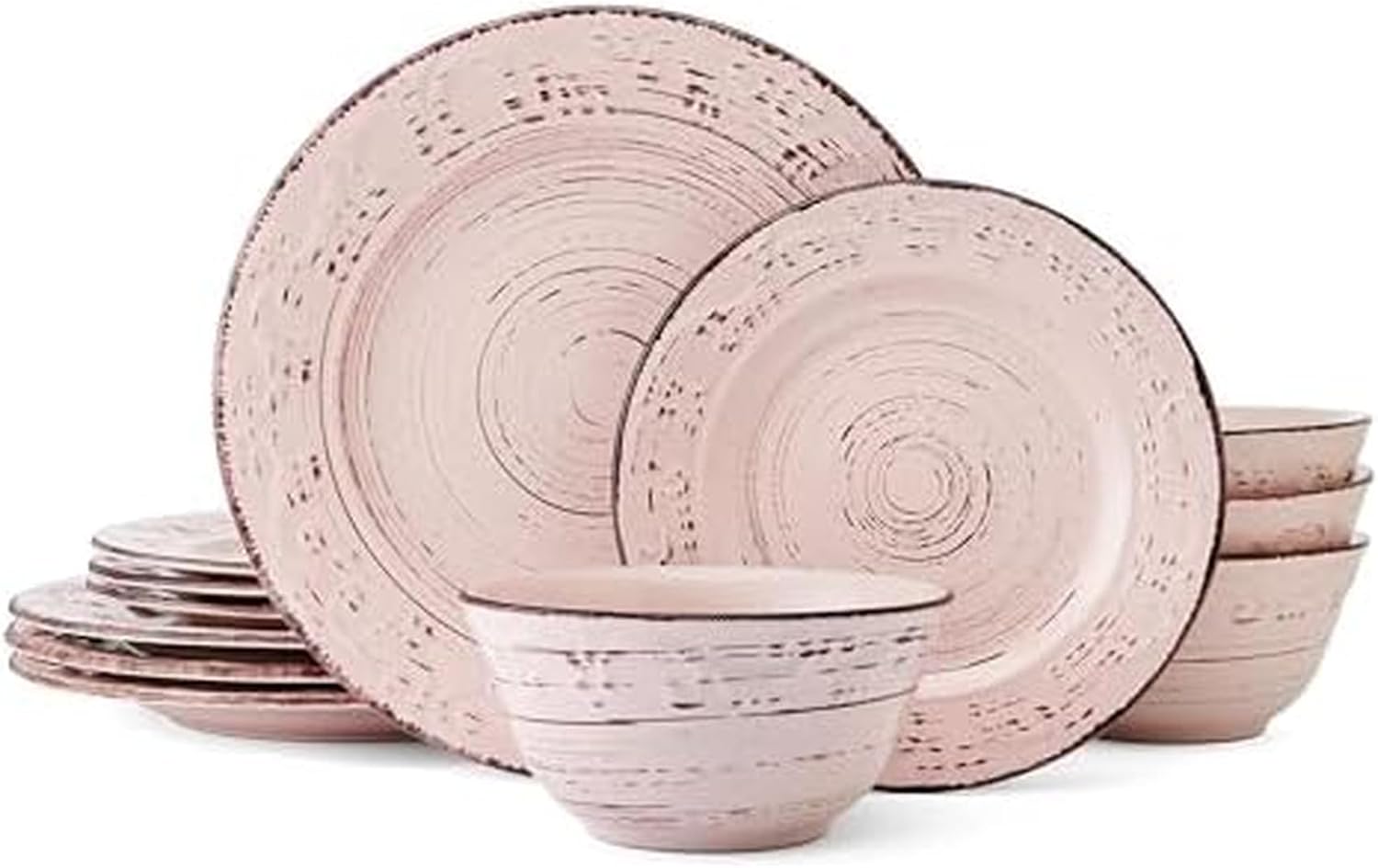 Pfaltzgraff Trellis White 16-Piece Stoneware Dinnerware Set, Service for 4, Distressed White Finish, Microwave & Dishwasher Safe Plates and Bowls