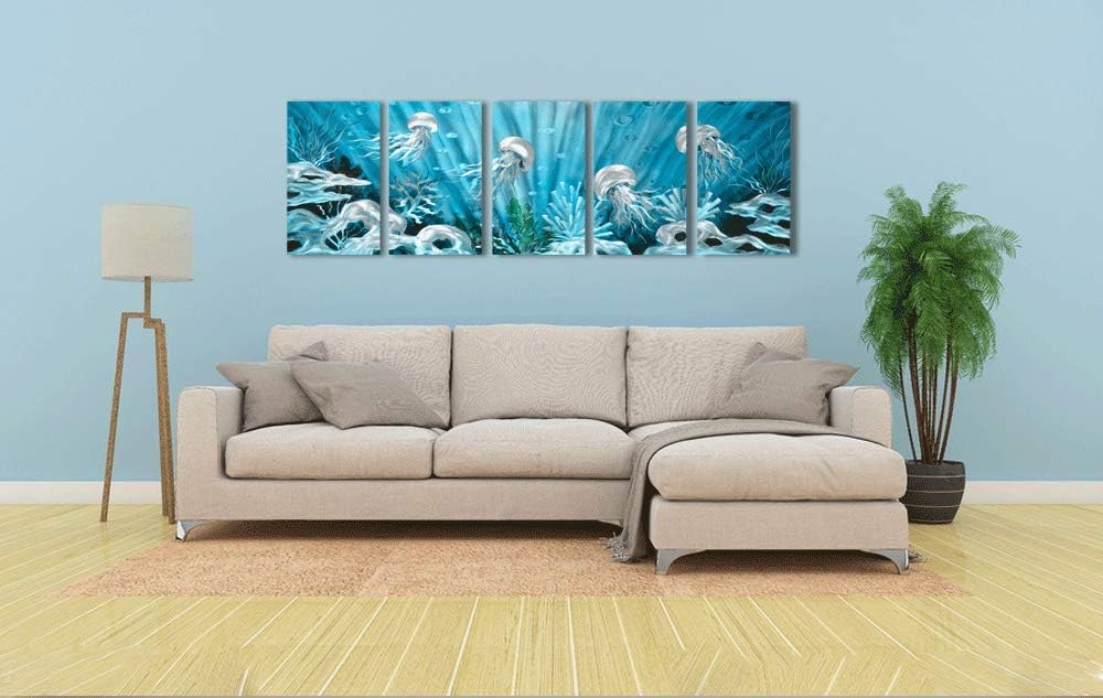 Yihui Arts Handcrafted 3D Metal Wall Art - Ocean Wave Sculpture, 5 - Panel Aluminum Decor for Living Room, Bedroom & Office