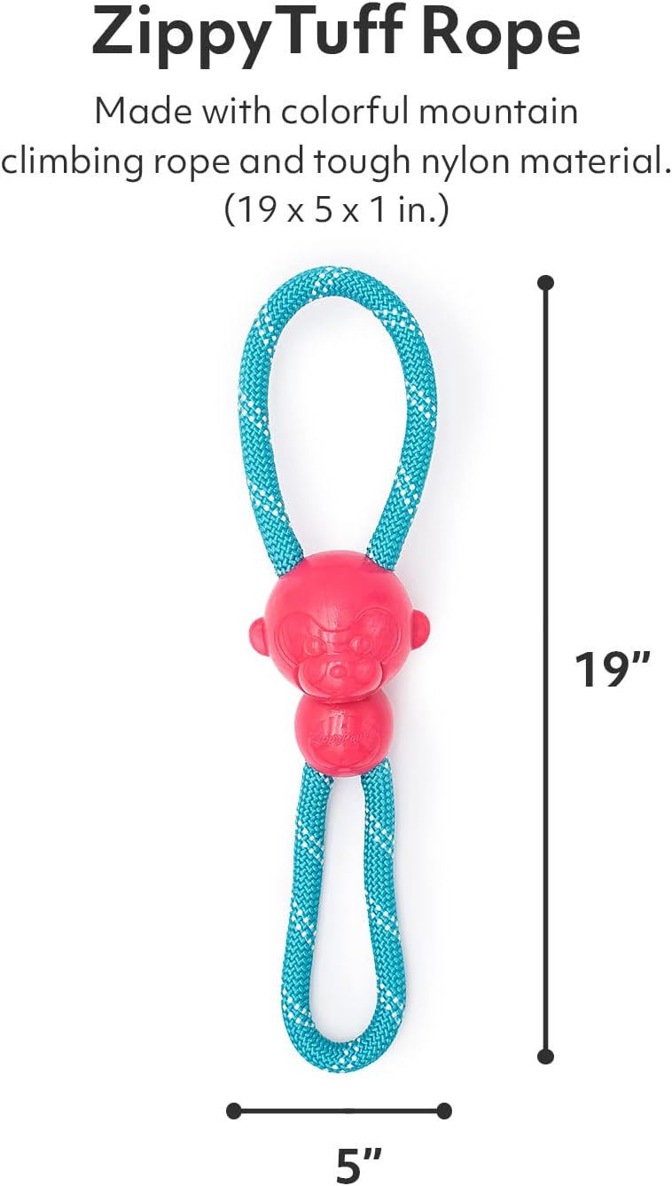 ZippyPaws RopeTugz Durable Dog Pull Rope Toy - Blue Monkey | Interactive Tug of War for Large, Medium & Small Dog, Squeaky Pet Product to Keep Them Busy, Made w/ Heavy Duty Climbing Rope