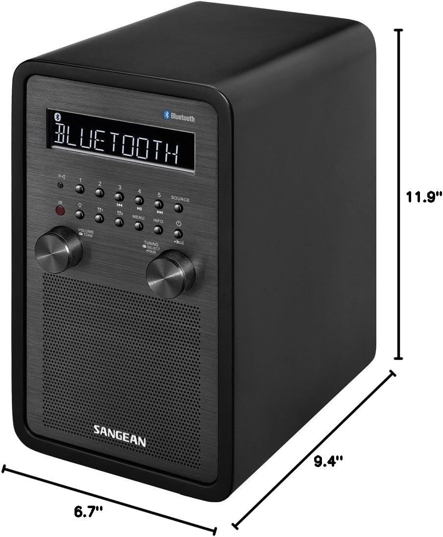 Sangean WR-50P AM/FM Bluetooth Wood Cabinet Tabletop Stereo Digital Receiver, Black