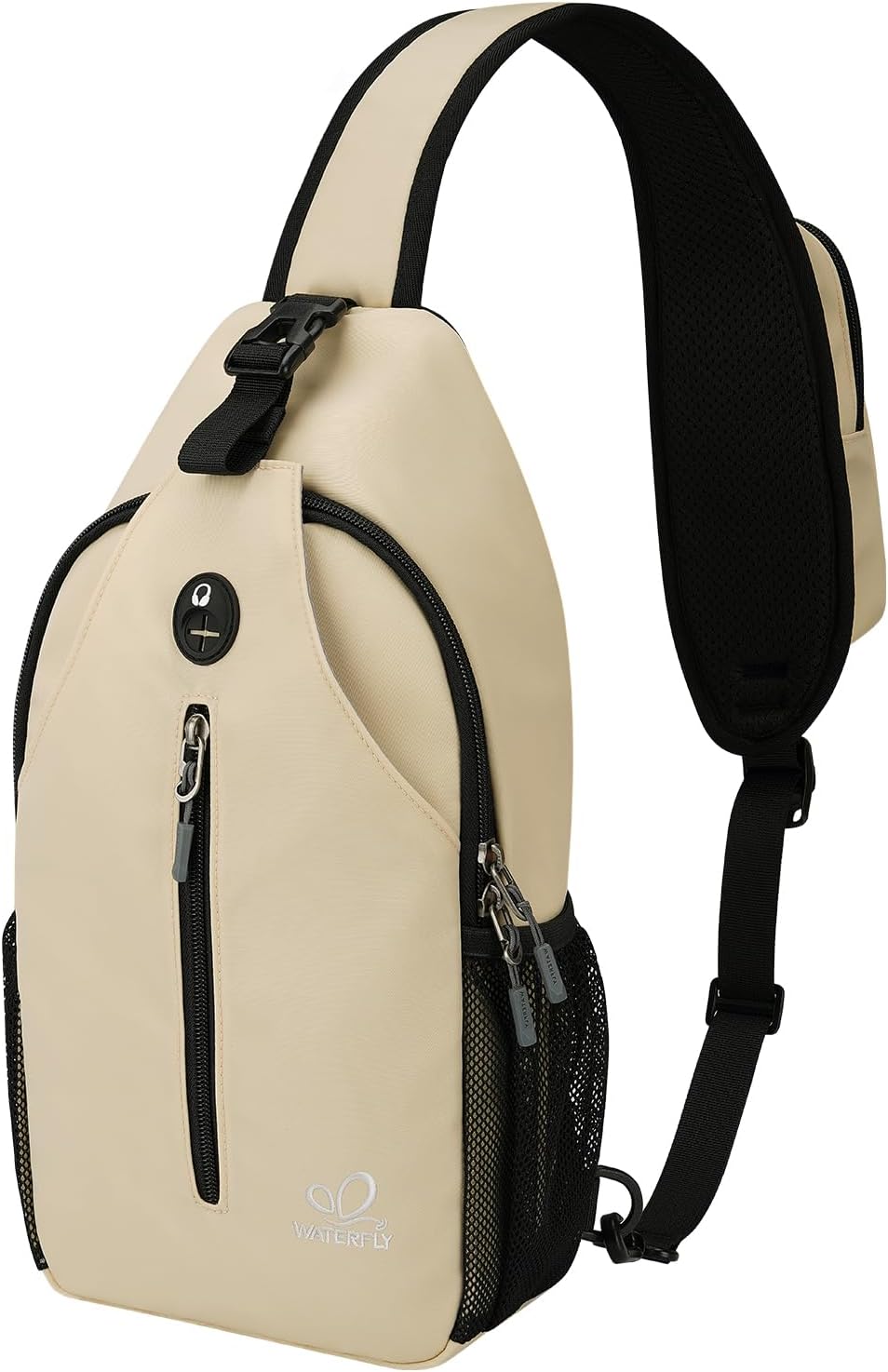 WATERFLY Crossbody Sling Backpack Sling Bag Travel Hiking Chest Bag Daypack (Black) | Small Hiking bag,Multi-compartment storage,Water-resistant,Breathable back pad,Reversible adjustable shoulder strap