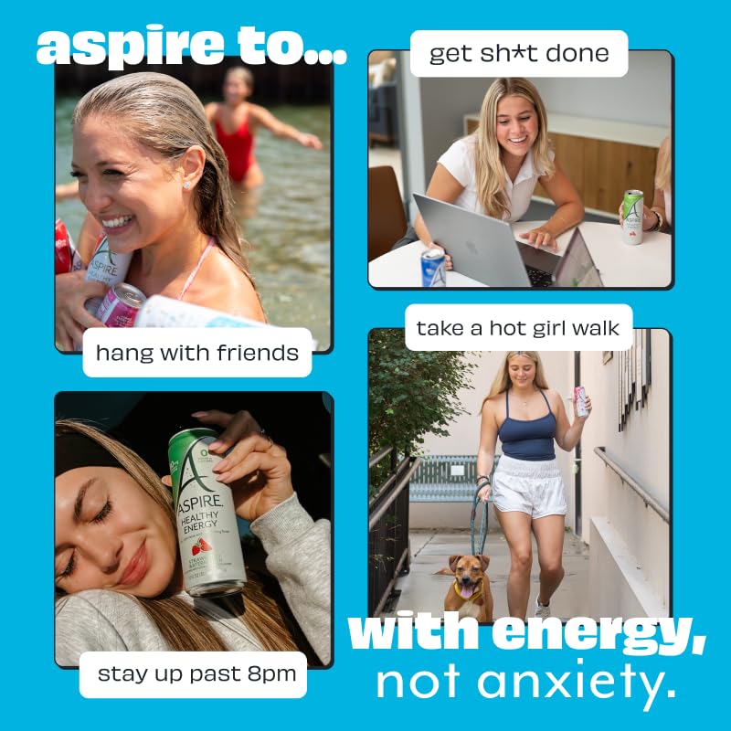 ASPIRE® Raspberry Acai, Healthy Energy Drink 80mg Natural Caffeine, Zero Sugar No Carbs Keto Friendly, 12 Pack Green Tea Sugar Free Drink Low Caffeine Zero Calorie