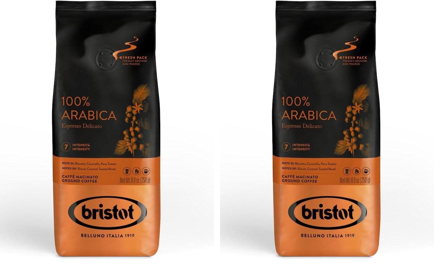 Bristot Espresso Cremoso Italiano Ground Coffee – Medium Roast, Rich & Smooth – 8.8oz (250g) Bag – Italian Ground Espresso for Home Machines