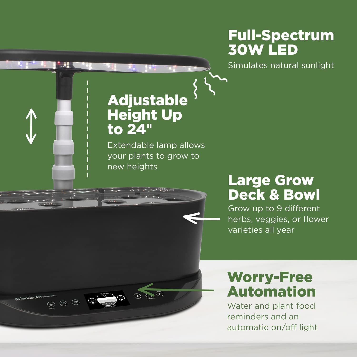 AeroGarden Bounty Basic, Black | Indoor Garden with LED Grow Light