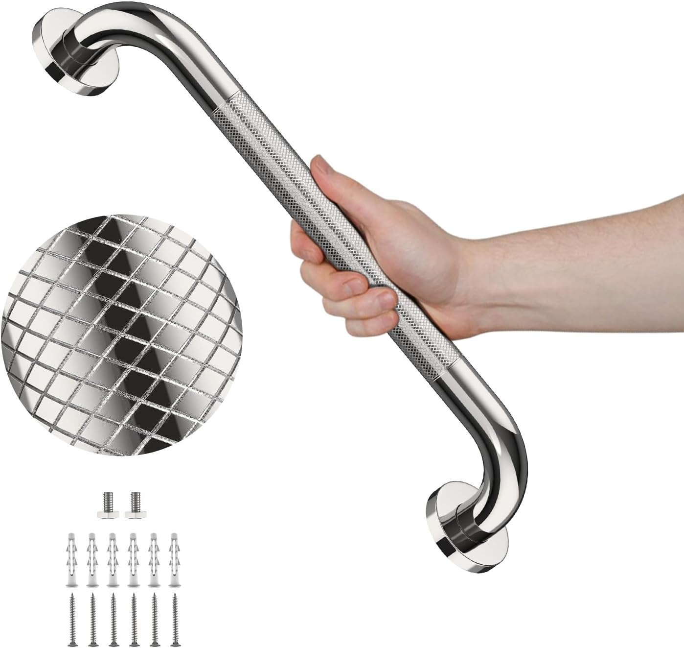 40 Inch Brushed Nickel Shower Grab Bar Anti-Slip Knurled Grip,Safety Handle | YuanDe 1.25" Diameter Stainless Steel Bathroom Grab Bars, Handicap Injury Elderly Senior Assist Support Shower Handle-2Packs