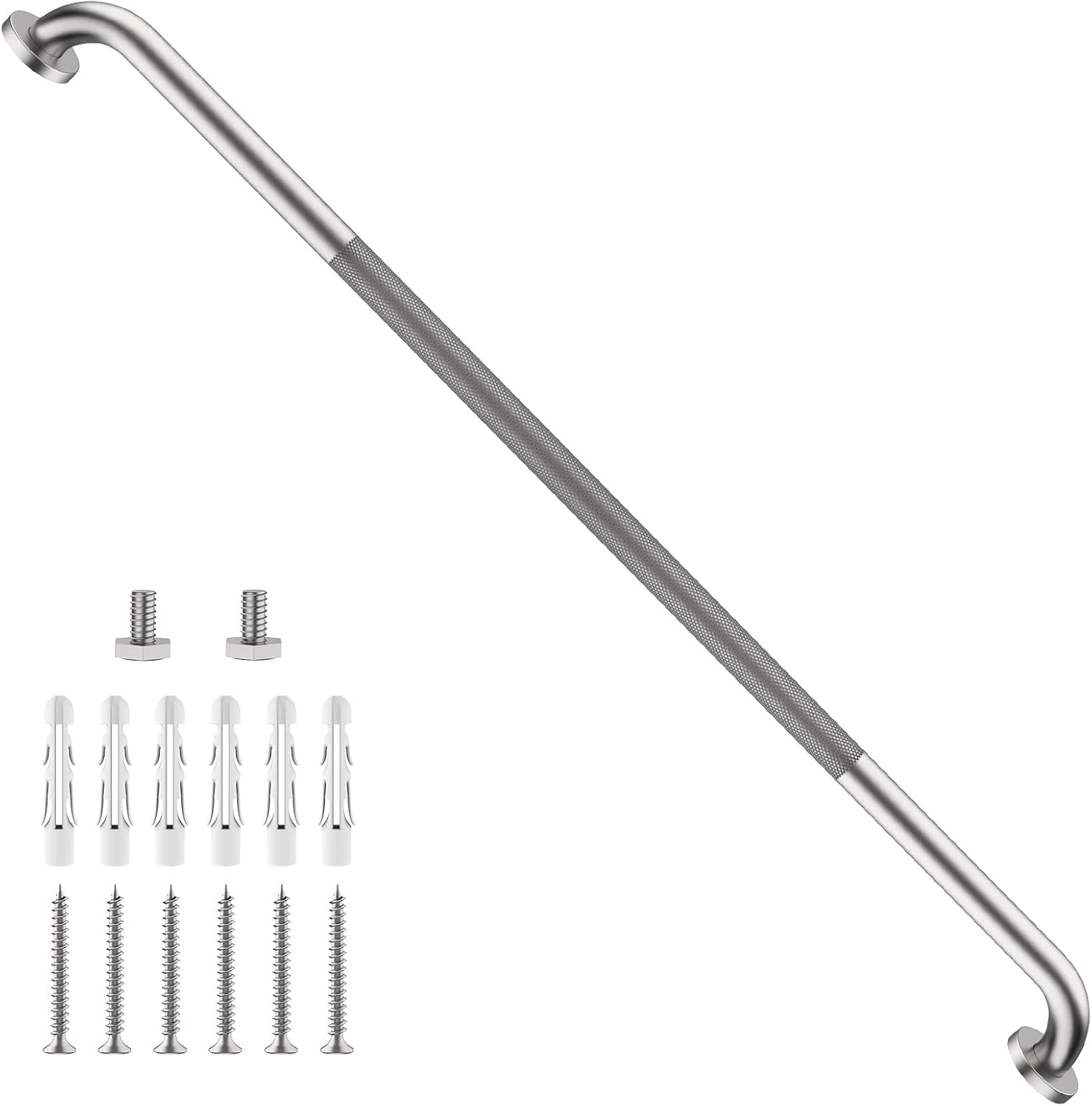 40 Inch Brushed Nickel Shower Grab Bar Anti-Slip Knurled Grip,Safety Handle | YuanDe 1.25" Diameter Stainless Steel Bathroom Grab Bars, Handicap Injury Elderly Senior Assist Support Shower Handle-2Packs