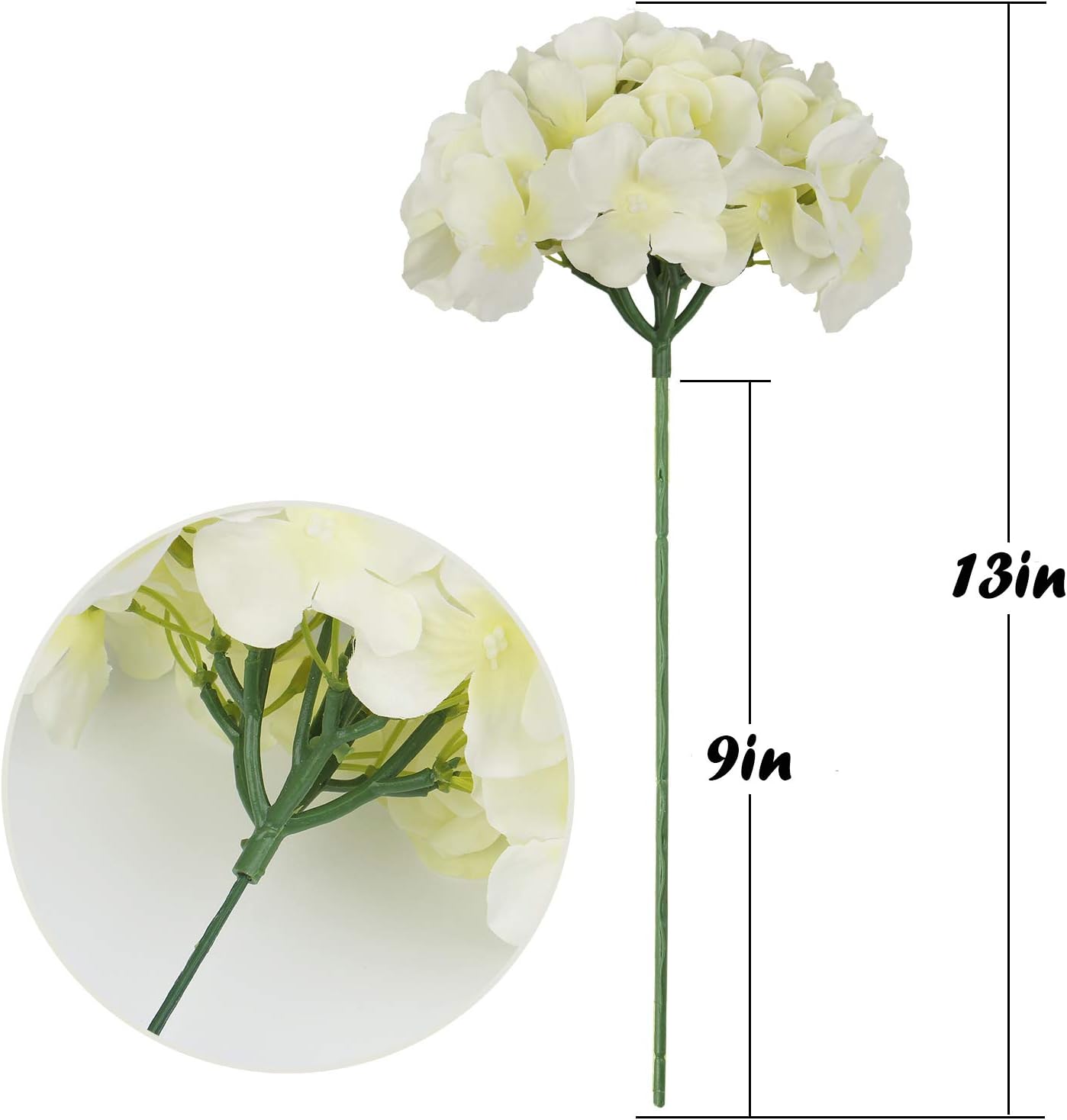 Silk Hydrangea Heads Artificial Flowers Heads with Stems for Home Wedding Decor,Pack of 10 (White)
