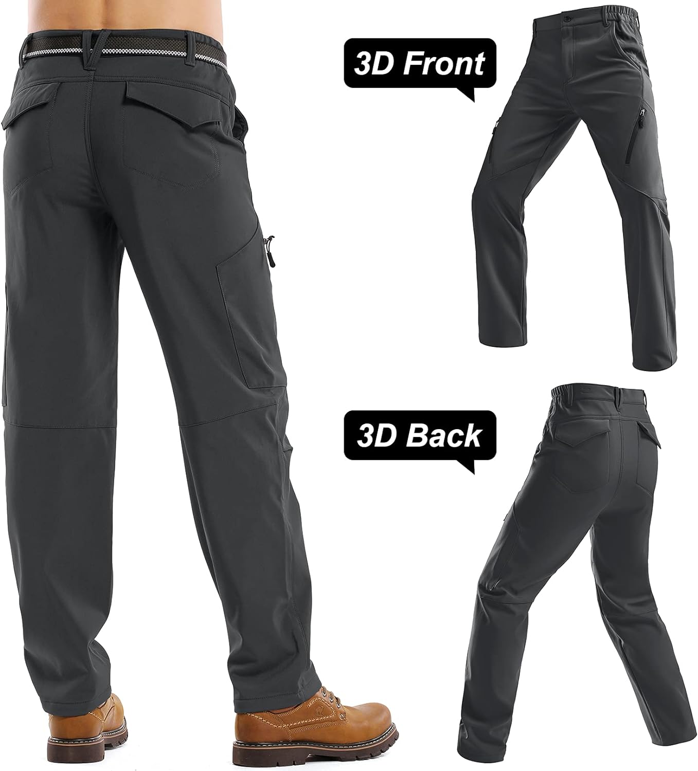 Men's Waterproof Pants Fleece Lined Insulated Winter Hiking Ski Snow Pants