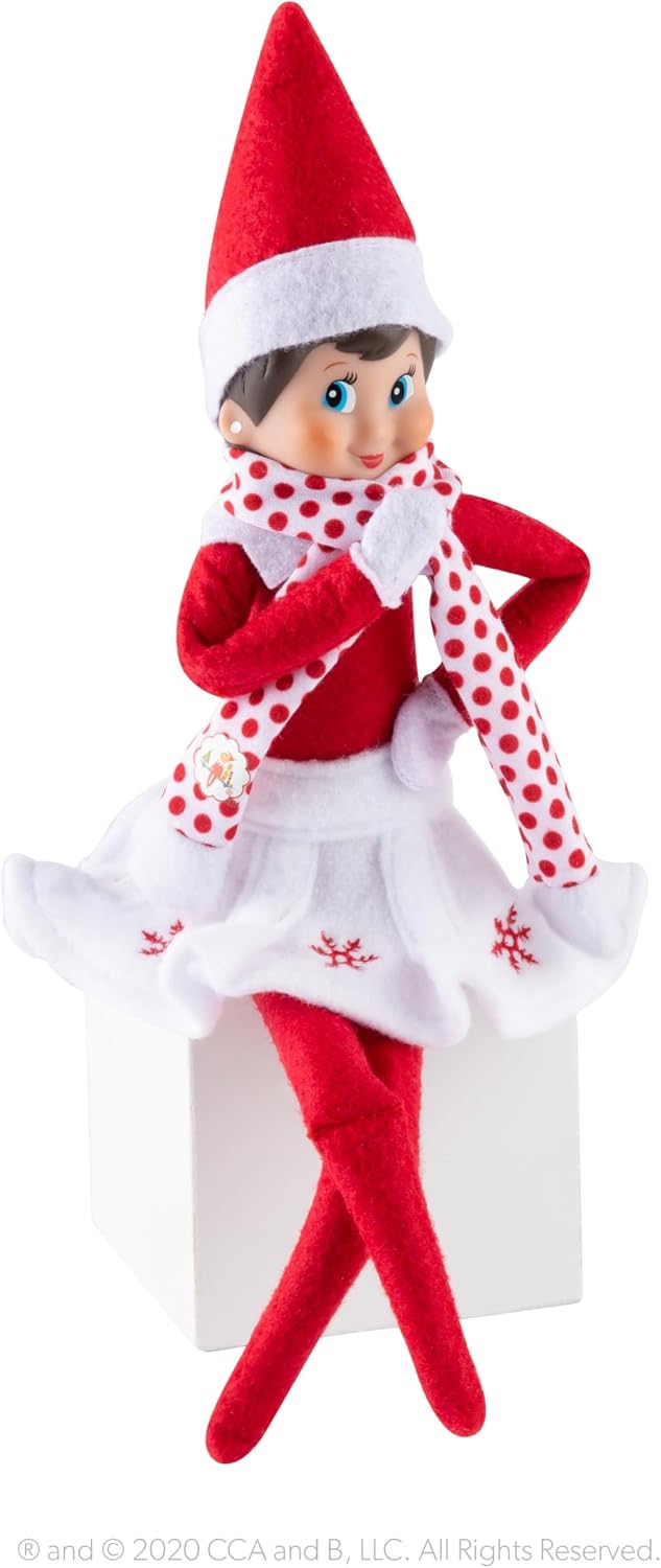 The Elf on the Shelf Claus Couture Collection Snowflake Skirt & Scarf – Red and White Holiday Outfit for Scout Elves – Festive Elf Clothes Accessory – Scout Elf Not Included