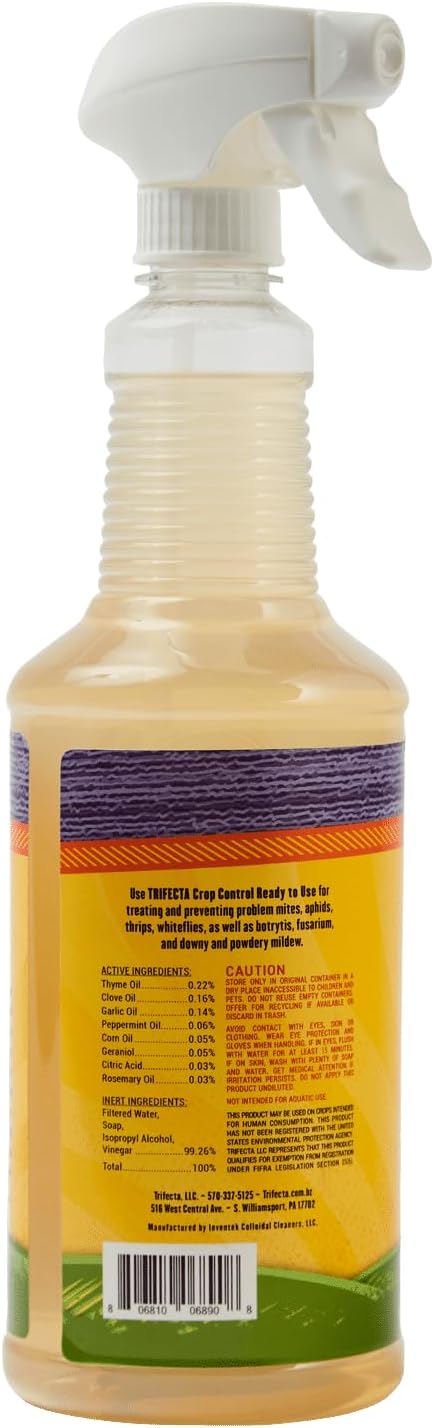 Trifecta Crop Control Super Concentrate | 4 oz | All-in-One Pesticide, Fungicide, Miticide And Insecticide | For Spider Mites, Mildew, Mold And Botrytis