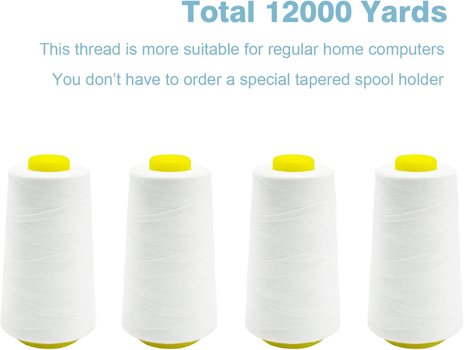 Black Serger Thread, All-Purpose Thread for Sewing, Polyester, 4 Cones of 3000 Yards Each Spool for Sewing Machine
