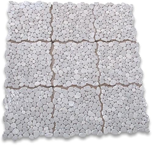 Carrara Mix Cinderalla Grey Marble River Rocks Pebble Stone Mosaic Tile Tumbled Kitchen Bath Wall Floor Backsplash Shower (1 Sheet)