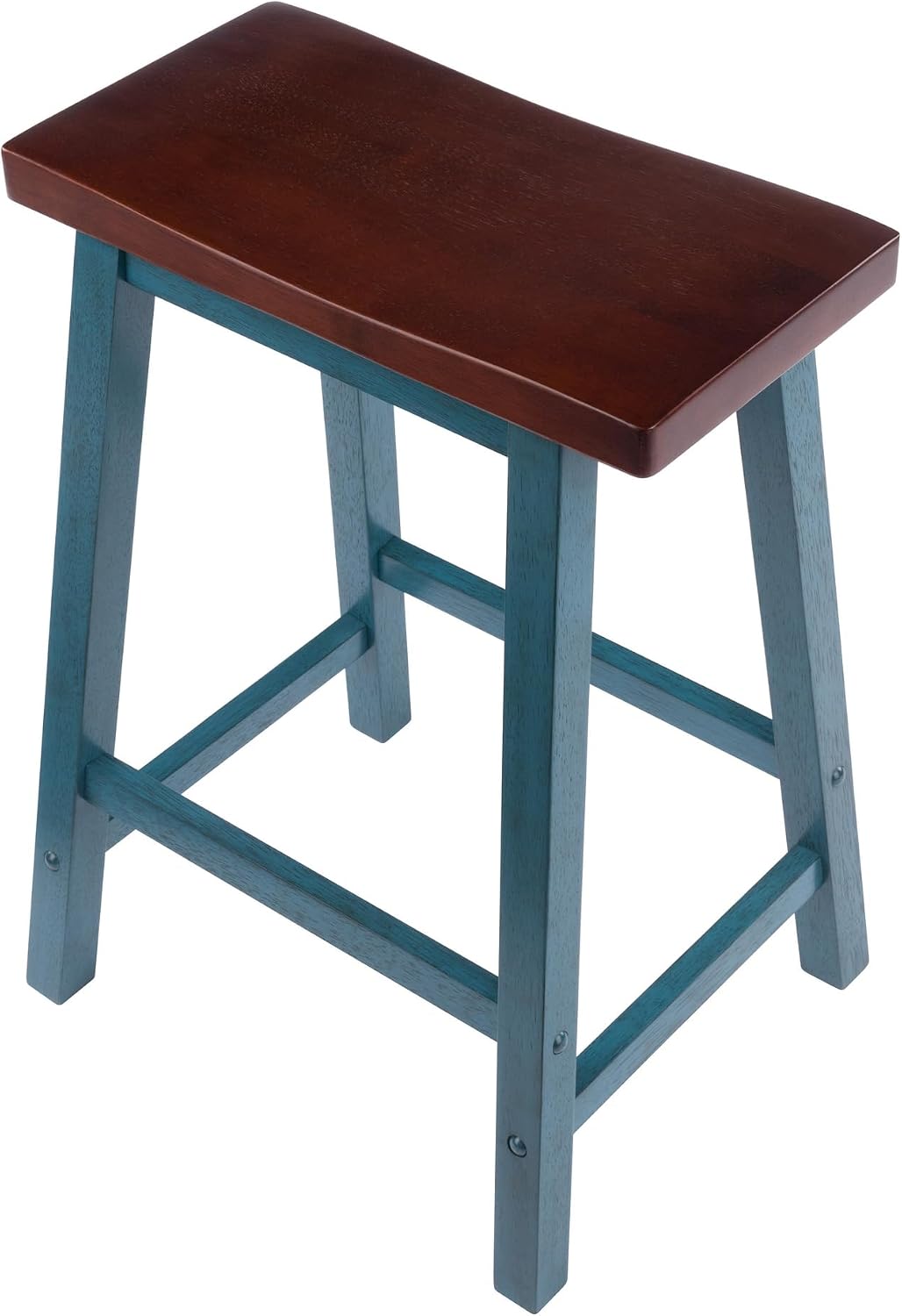 Winsome Satori Saddle Seat Counter Stool, Walnut, 24" | Classic Backless Bar Chairs for Kitchen & Dining Room Seating, Timeless Essential Furniture for Home, Dorm, Apartments
