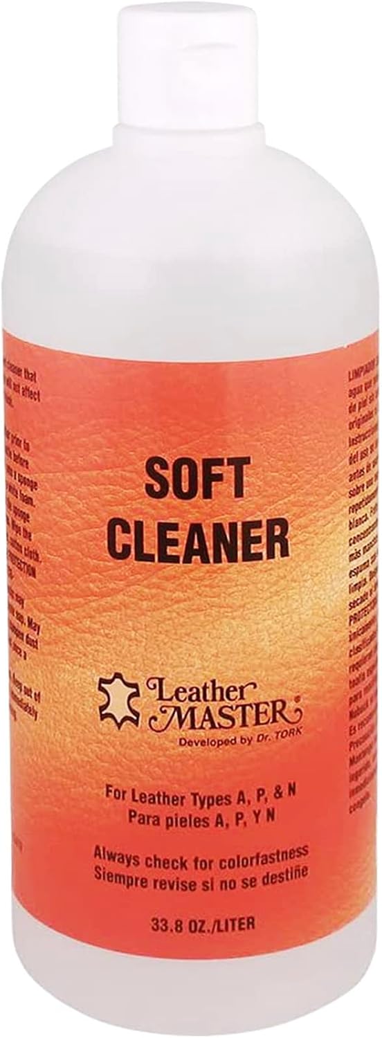 Leather Master Soft Leather Cleaner 33.8 oz/Liter - Soft Leather Cleaner for use of Leather Furniture, Car Interior, Apparel, Boots, Shoes, and Bags.