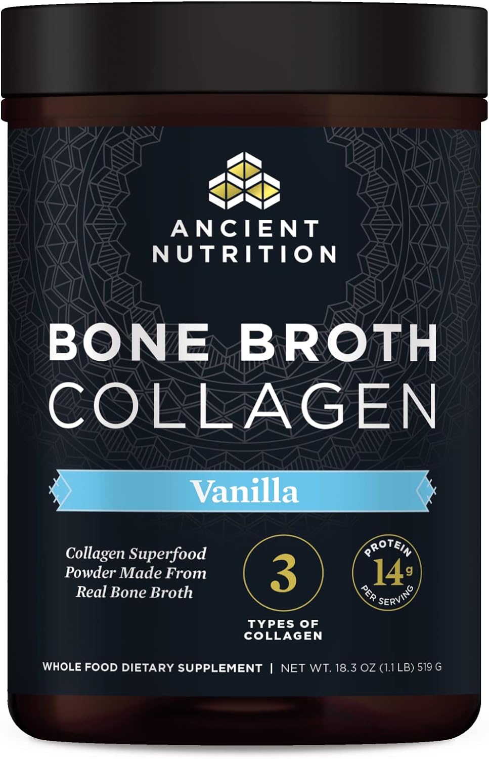 Ancient Nutrition Hydrolyzed Bone Broth Collagen Peptides, Chocolate