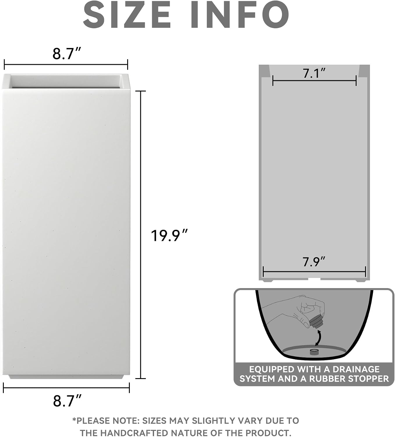 Kante Accent Column Square Pale Gray Concrete Planter 23.6" H, Outdoor