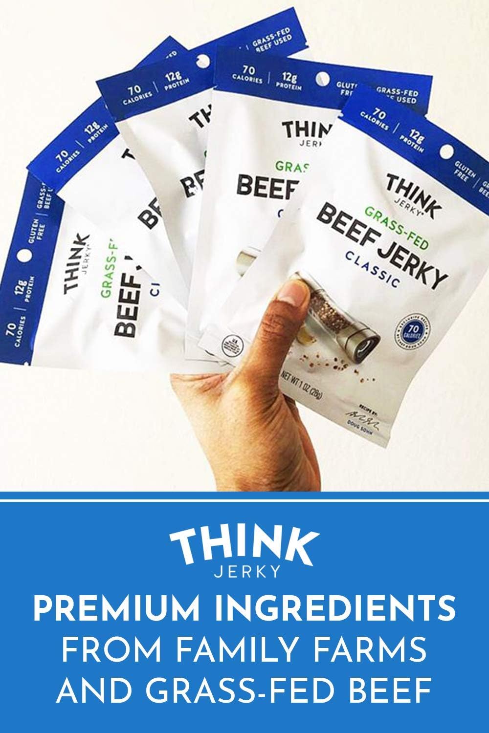 Think Jerky Sesame Teriyaki Beef Jerky, Grass-Fed High Protein Beef Jerky, Gluten Free, No Antibiotics or Nitrates, Healthy Chef Crafted Recipe, Low Calorie and Low Fat - 2.2 oz Bags, 4 Pack