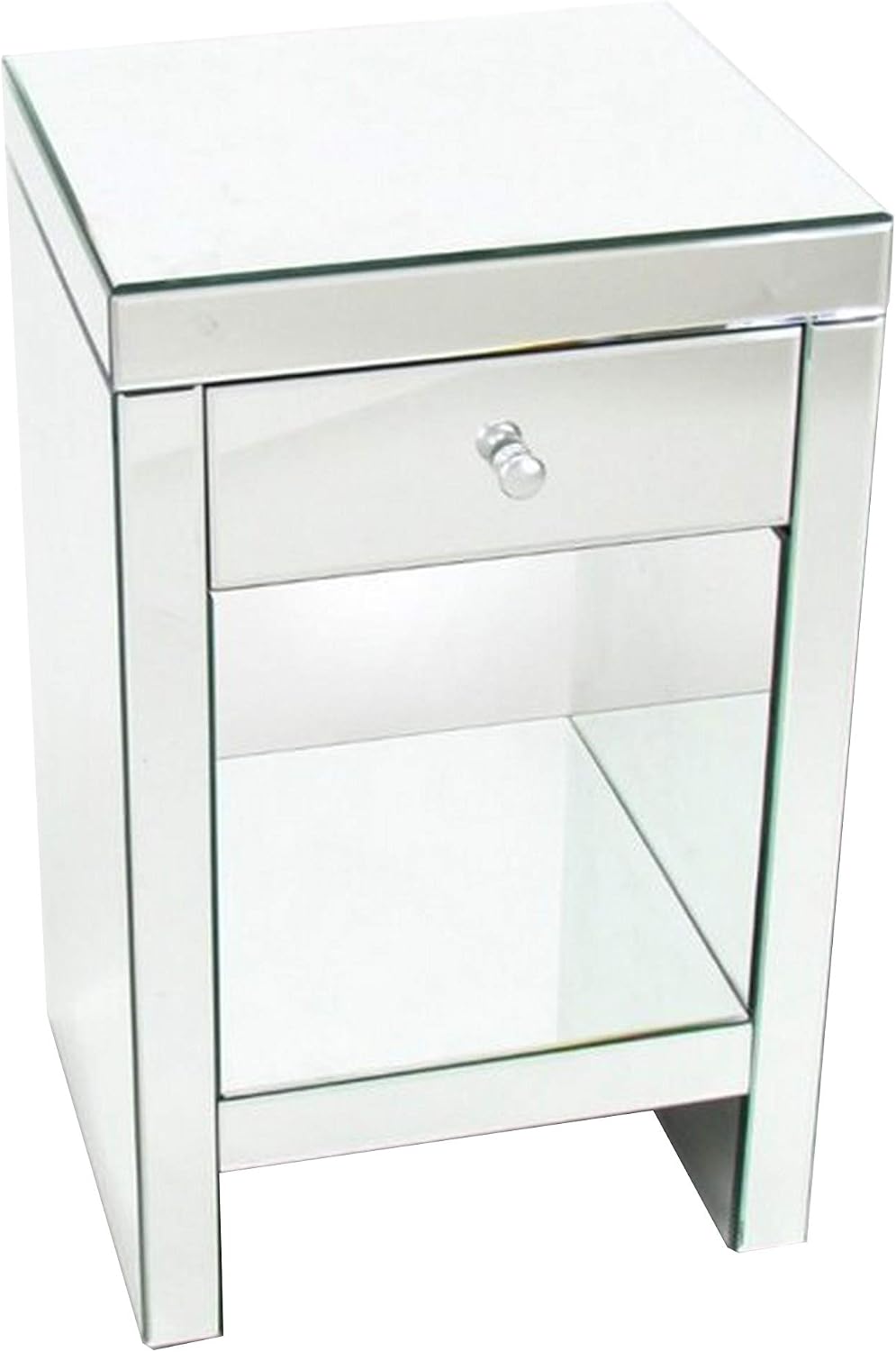 Benjara 26" Beveled Mirror Chest with 1 Drawer- Silver