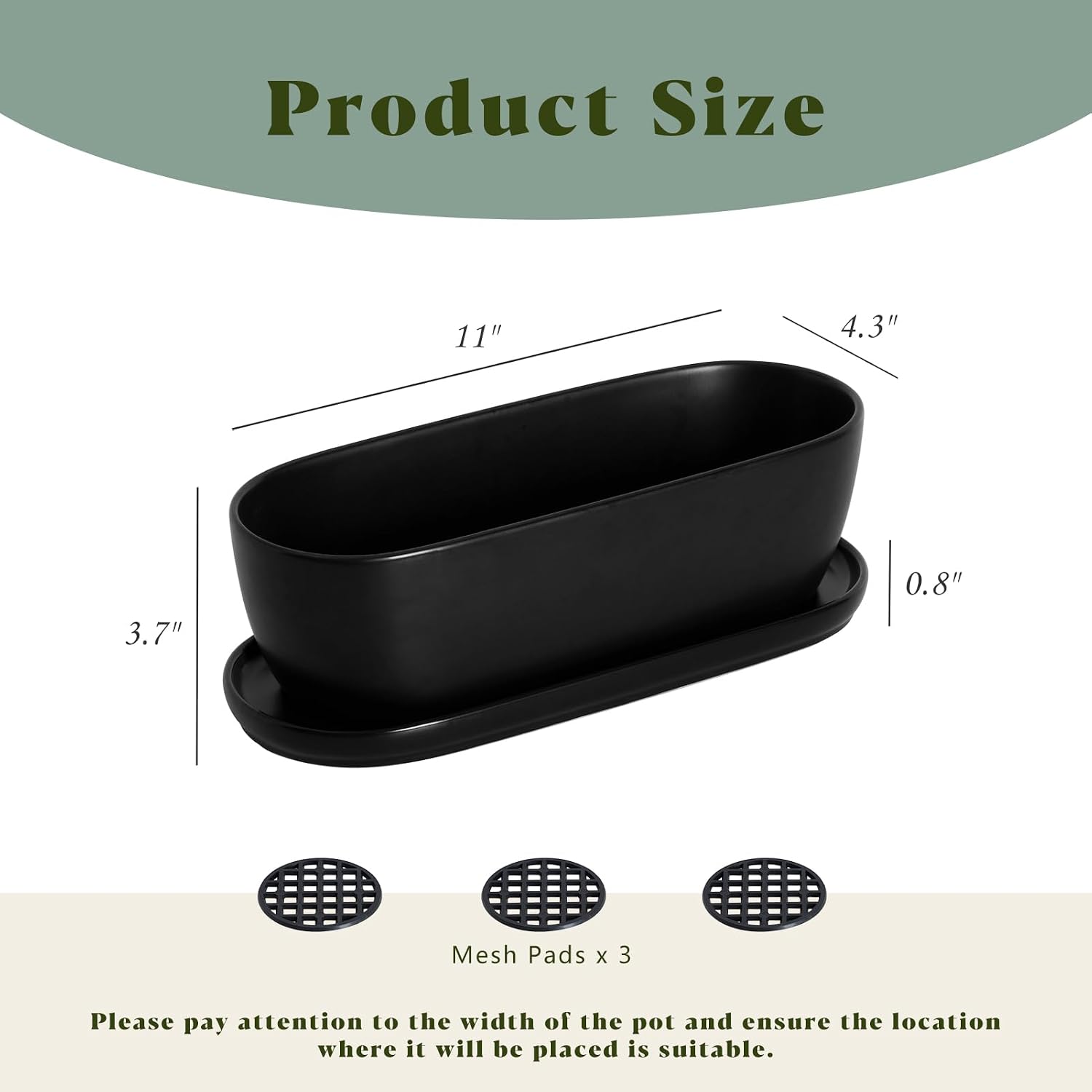 E-liu 11 Inch Oval Ceramic Planter Pot with Drainage Hole Saucers