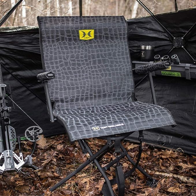 Hawk Stealth Spin Chair - Silent (Black) | Portable for Camping, More (Bone Collector Edition)