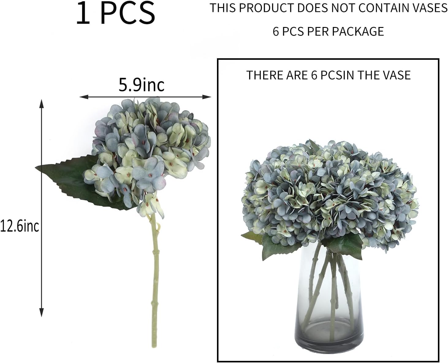 Kimura's Cabin 6pcs Silk Hydrangeas Artificial Flowers,Deep Lake Blue