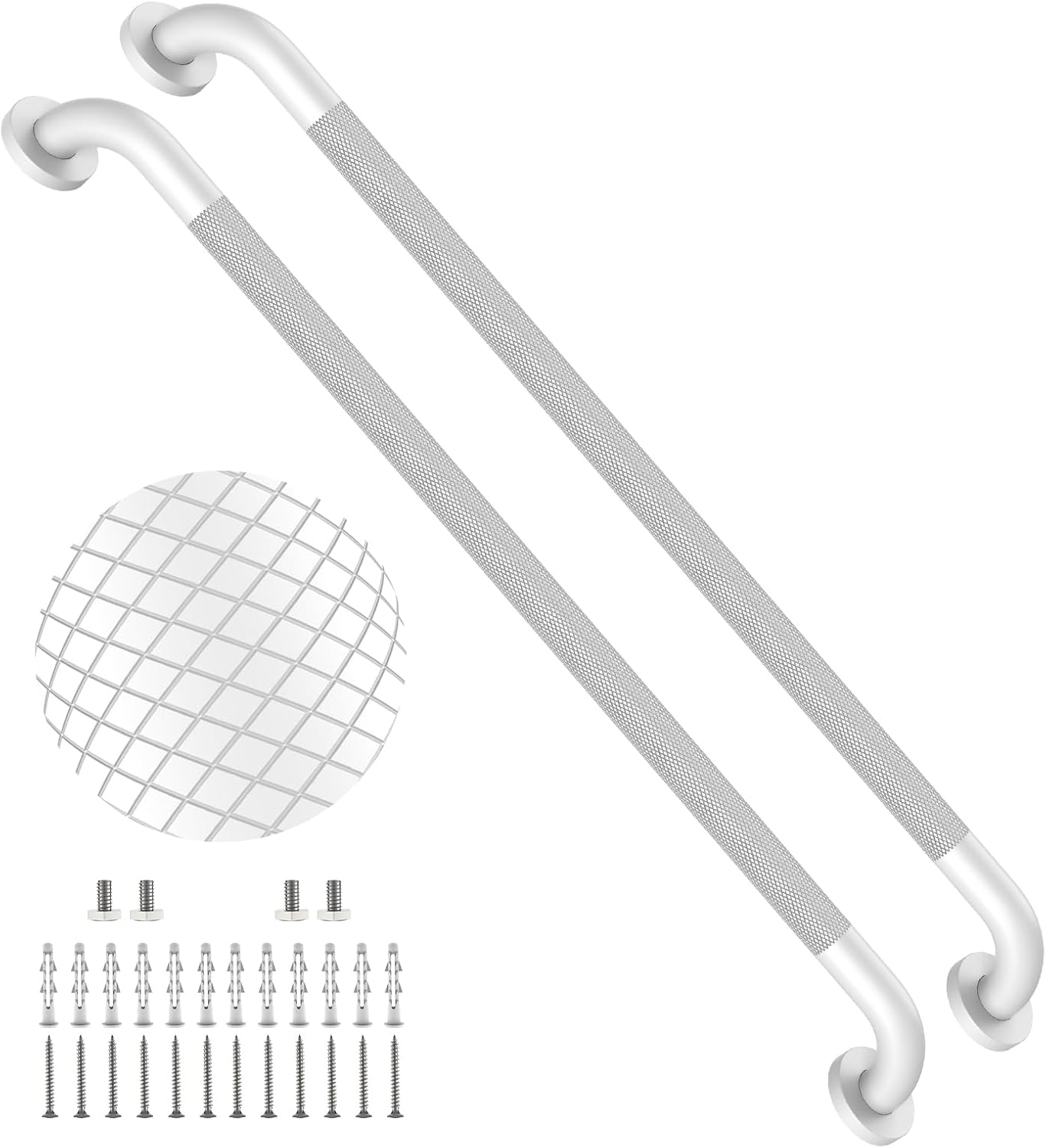 40 Inch Brushed Nickel Shower Grab Bar Anti-Slip Knurled Grip,Safety Handle | YuanDe 1.25" Diameter Stainless Steel Bathroom Grab Bars, Handicap Injury Elderly Senior Assist Support Shower Handle-2Packs