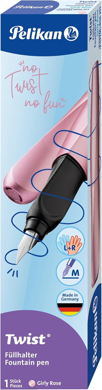 Pelikan Twist Fountain Pen with 1 Ink Cartridge, Medium Nib, Silver, Boxed (947101)